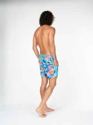 Men's premium beachwear shorts reverse shot Tutti Fruiti print from La Vida Loca